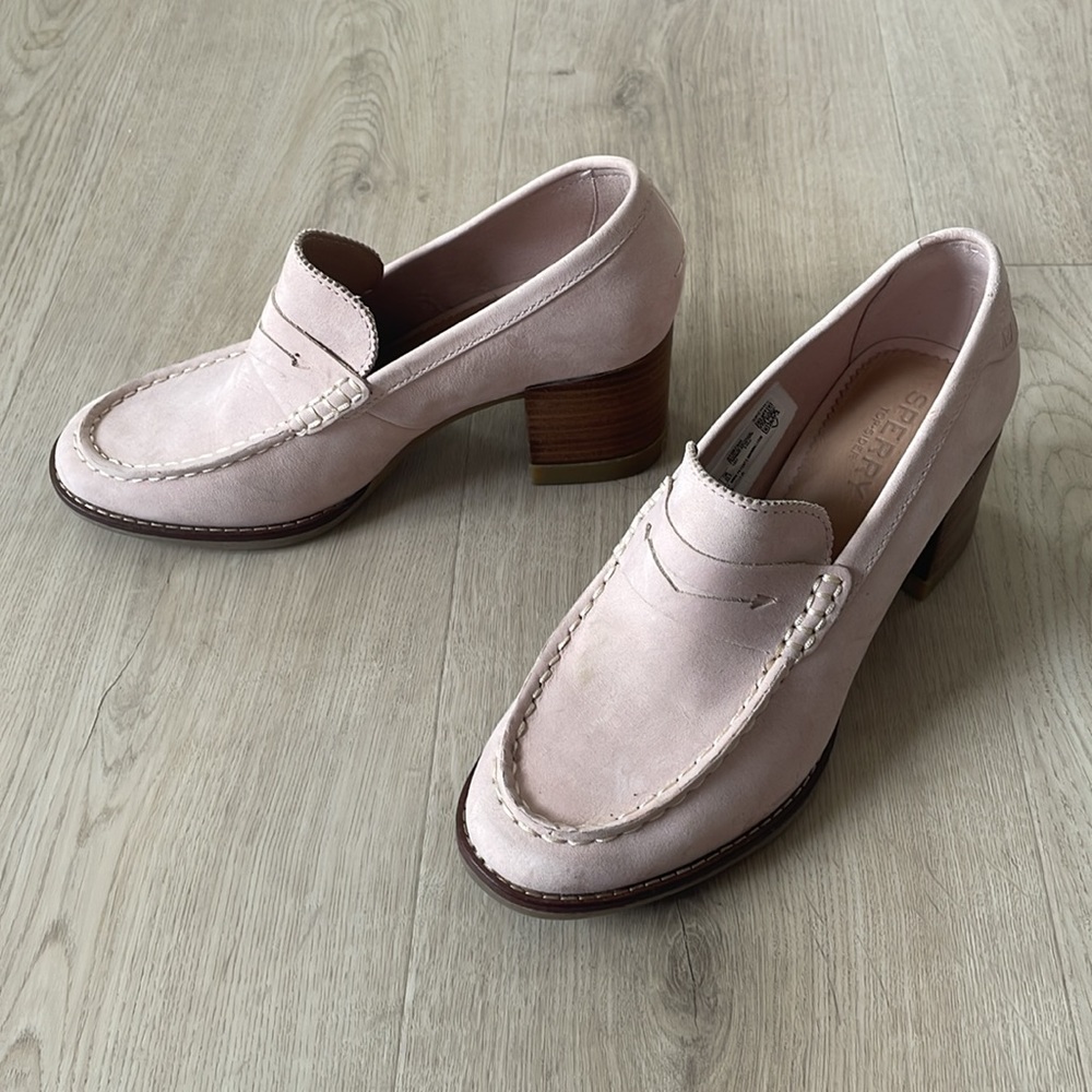 Pink Suede Sperry Heels/Penny Loafers